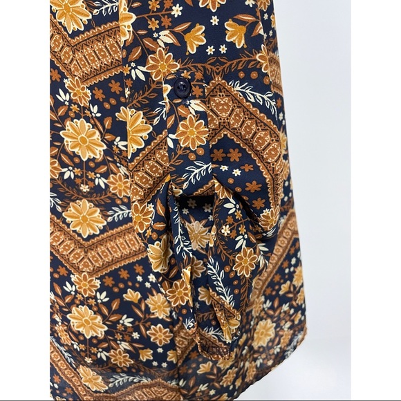 Pink Rose Chiffon Blouse Blue & Brown Floral Juniors Size M - Picture 4 of 5